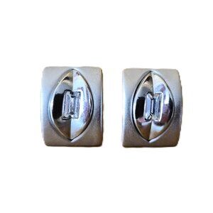 VTG Pierre Cardin Crystal Stud Earrings Silver Tone Geometric Modernist Luxury